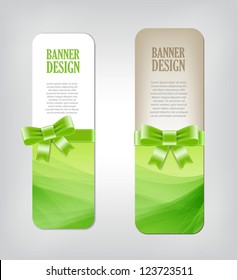 Colorful green vector banners with elegant backgrounds decorated with silky ribbon bows