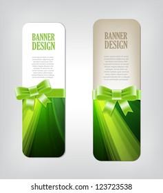 Colorful green vector banners with elegant backgrounds decorated with silky ribbon bows