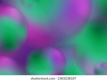Colorful green violet holographic 3d blurred sphere balls. Abstract liquid circle shapes retro futuristic background. Vector illustration