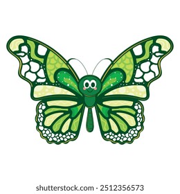 Colorful green and white butterfly with smiling face Vector