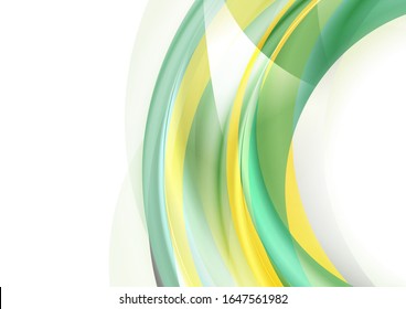 Colorful green and yellow glowing abstract curved waves graphic design. Modern flowing shiny background. Vector illustration