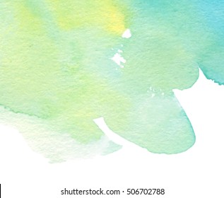 Colorful green yellow watercolor wet brush paint isolated splash on white background for card, wallpaper. Aquarelle color abstract hand drawn line paper texture vector element for text design, web