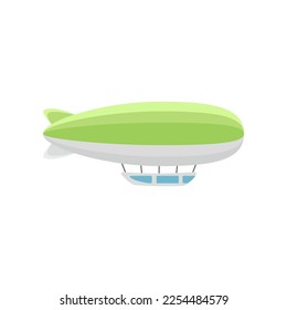 Colorful green zeppelin vector illustration. Vintage dirigible or airship for carrying passengers isolated on white background. Transportation, tourism, aviation industry concept.