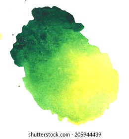 colorful green-yellow watercolor stain with aquarelle paint blotch