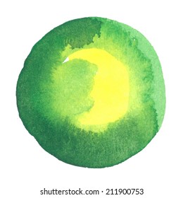 colorful green-yellow watercolor stain with aquarelle paint blotch