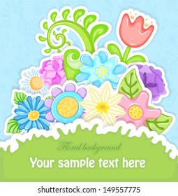Colorful greeting card with beautiful flowers formed from paper with place for Your text