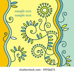 Colorful greeting card with a floral ornament. Beautiful vector illustration of a decorative style