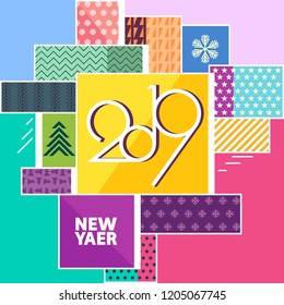 Colorful greeting card. New year 2019.