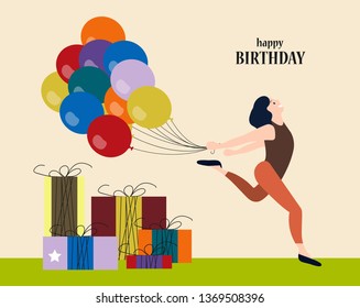 Colorful greeting card. Present Birthday. Congratulations on the holiday. Vector illustration