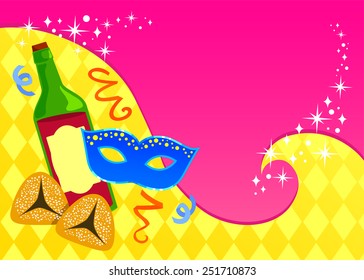 colorful greeting card template for Purim with space for text