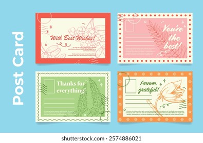 Colorful greeting card templates featuring heartfelt messages of gratitude and appreciation. Each design has unique elements, making them perfect for sending warm wishes to loved ones.