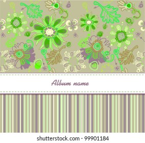 Colorful greeting or invitation card with seamless fanciful floral background. (vector)