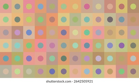 Colorful grid background with playful soft tones and centered circle accents in every block. Fully contained design perfect for gift wrap, packaging, branding, or festive visuals.