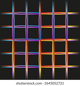 Ícone de grade colorida. Estrutura quadrada de néon. Malha abstrata de vetor. Plano de fundo com contraste escuro.