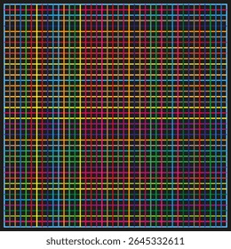 Colorful grid pattern. Abstract square lines. Geometric pixel texture. Vector vibrant background.