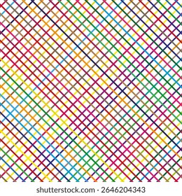 Colorful grid pattern. Diagonal line mesh. Vibrant checkered background. Vector abstract texture.