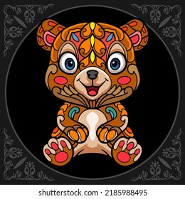Colorful grizzly bear zentangle arts isolated on black background