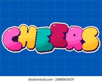 Colorful Groovy Christmas sticker noel phrase Cheers.