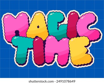 Colorful Groovy Christmas sticker noel phrase Magic time.