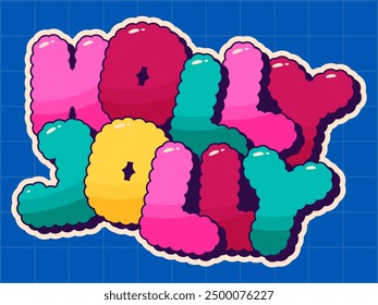 Colorful Groovy Christmas sticker noel phrase Holly Jolly.