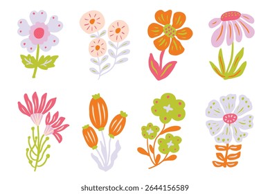 Colorful Groovy Flower Illustration Collection