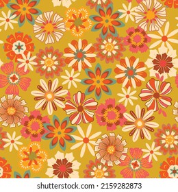 Colorful Groovy flowers seamless pattern vector illustration, hippie aesthetic floral ,Design for fashion , fabric, textile, wallpaper, cover, web , wrapping and all prints 

