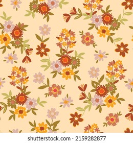 Colorful Groovy flowers seamless pattern vector illustration, hippie aesthetic floral ,Design for fashion , fabric, textile, wallpaper, cover, web , wrapping and all prints 
