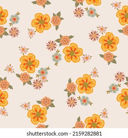 Colorful Groovy flowers seamless pattern vector illustration, hippie aesthetic floral ,Design for fashion , fabric, textile, wallpaper, cover, web , wrapping and all prints 
