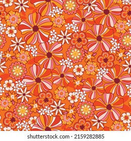 Colorful Groovy flowers seamless pattern vector illustration, hippie aesthetic floral ,Design for fashion , fabric, textile, wallpaper, cover, web , wrapping and all prints 
