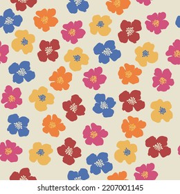 Colorful groovy flowers seamless pattern. Hippie aesthetic simple floral fashion print. Vector illustration