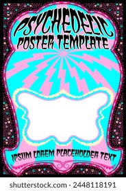 A colorful groovy hippie style poster in the style of the 1960s psychedelic era