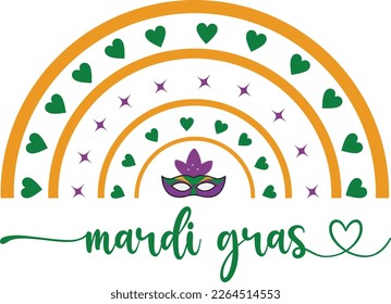 Colorful Groovy Mardi Gras Vector Typography for Print on Demand Business and Printing Industry. Inspirational Fat Tuesday Cultural Celebration Quotes for using on T-shirts, Mugs, Bags, Pillows etc.