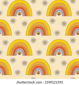 Colorful groovy rainbow seamless pattern. funny multicolored retro print for fabric, paper and surface design. psychedelic vector illustration