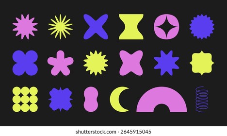 Colorful groovy and retro geometric shapes. Simple elements, y2k forms. Vector illustration