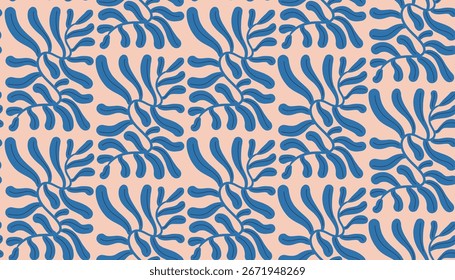 Colorful groovy seamless pattern in retro hippie style with floral motifs. Matisse inspired flat cartoon flowers for modern creative projects, textile, and interior design.