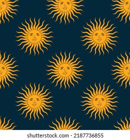 Colorful groovy sun seamless pattern. funny multicolored retro print for fabric, paper and surface design. psychedelic vector illustration