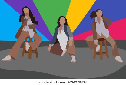 Colorful Group of Confident Women - Modern Lifestyle Vector Art
