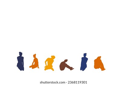 Colorful group of female silhouette drawings