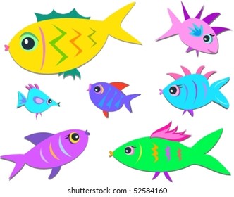 Colorful Group of Fish Vector