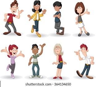 Colorful group of happy cartoon people