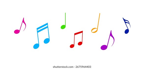 Colorido grupo de notas musicales aisladas sobre fondo blanco