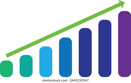 Colorful Growing Bar Graph with Upward Green Arrow Symbolizing Growth