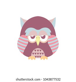 Colorful grumpy owl illustration