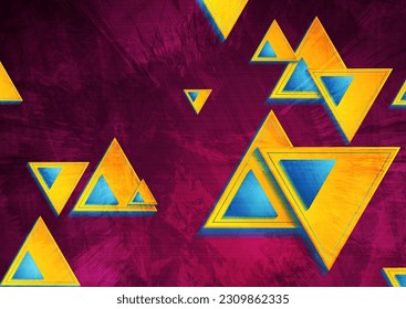 Colorful grunge abstract tech background with triangles. Geometric vector design