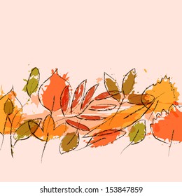 Colorful grunge autumn leaves stripe background, vector