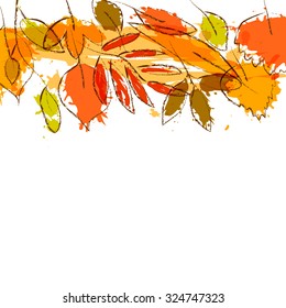 Colorful grunge autumn leaves stripe border background, vector