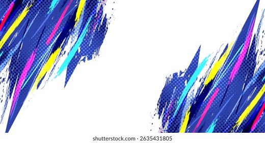 Colorful Grunge Brush Background with Halftone Style. Suitable for Banner, Poster, or Sports Background. Scratch and Texture Elements