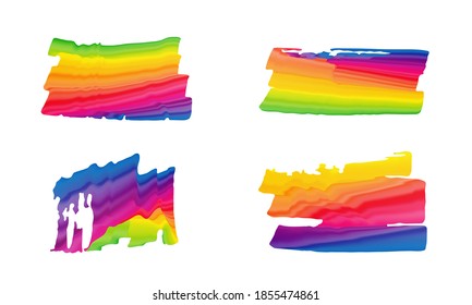 Ilustración del vector del trazo de pincel de grunge colorido. Conjunto de elementos de diseño de pintura de gradiente de arco iris