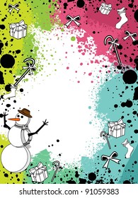Colorful grunge with Christmas ornaments like snow man,gift box,candy,bow and socks for Christmas & other occasions.
