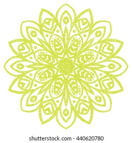 Colorful grunge flower mandala. Vintage decorative element. Ornamental round doodle flower isolated on white background. Geometric circle element. Vector illustration.